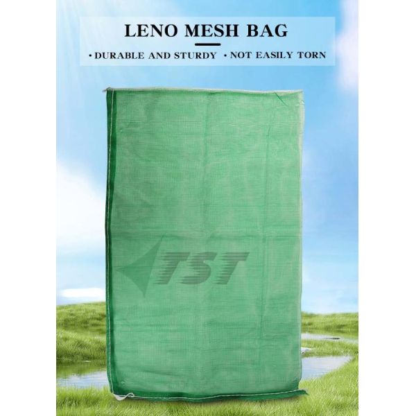 100% Virgin PE Green Color Leno Bags For Vegetable Fruit Firewood Packing