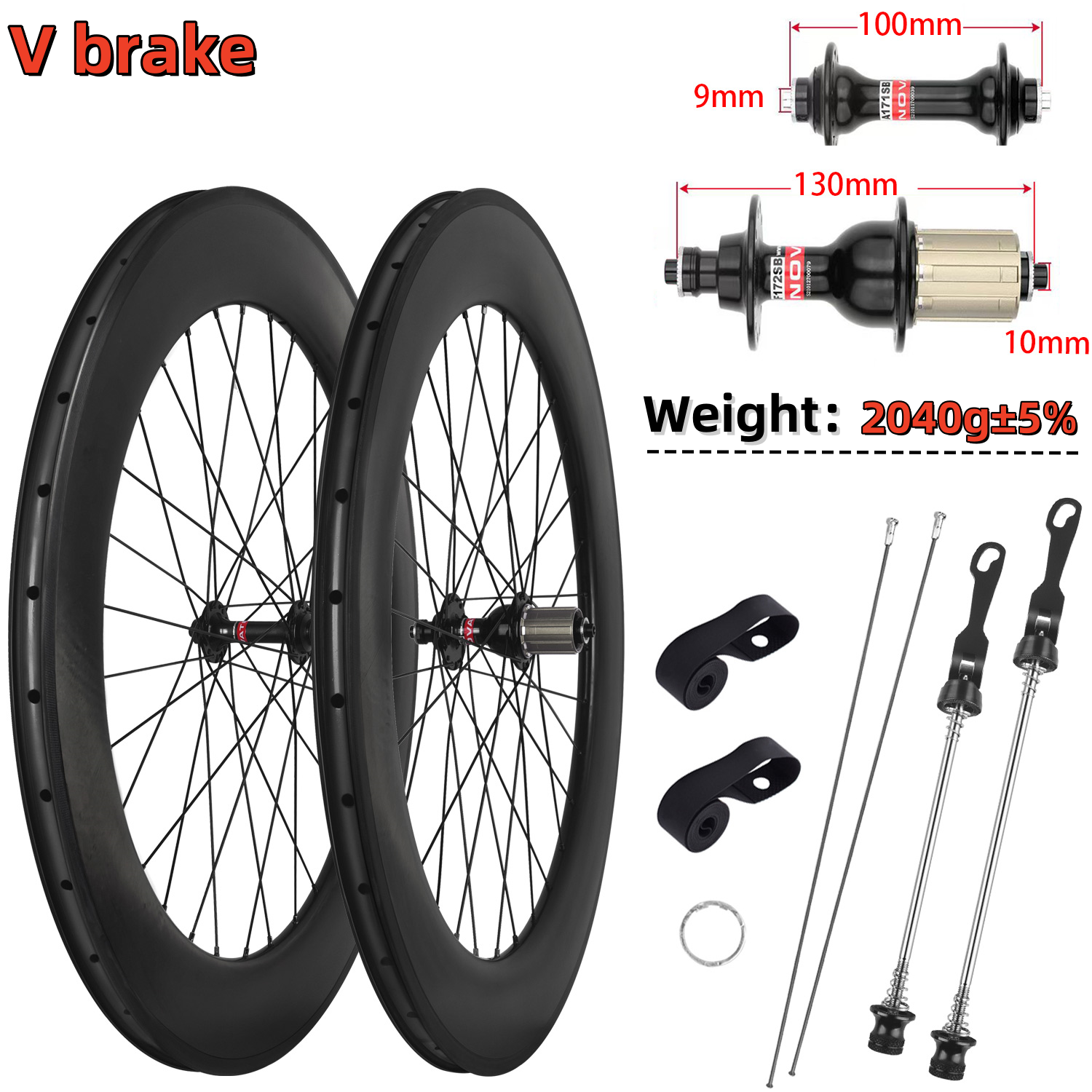 High Quality 700c Carbon Fiber Road Bicycle Wheelset 88mm with V Brake Disc Brake Clincher and Tubeless Road Wheels