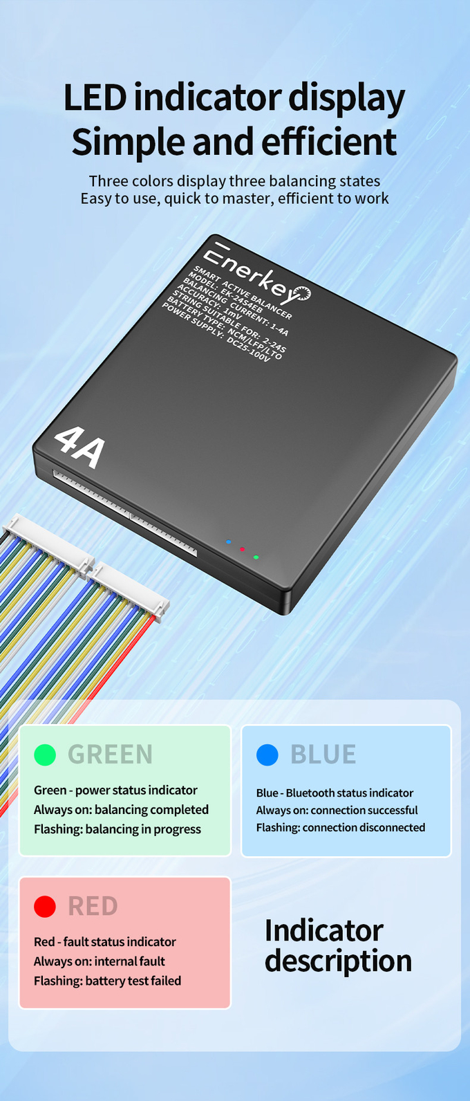Enerkey 4A 24S LTO умный балансировщик батарей Lifepo4/Li-ion умный балансировщик батарейных ячеек