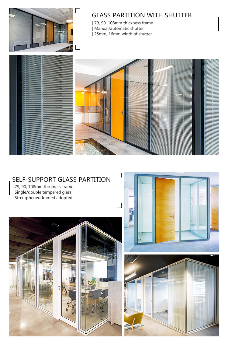 Soundproof Office Glass Partition Wall Glass Wall Partition System with Door