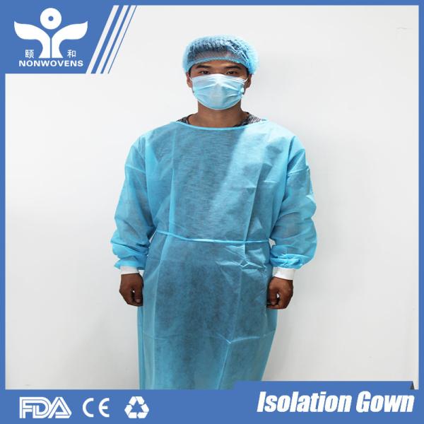 30g Disposable Isolation Gown , SMS Non Woven Protective Gown with Knitted Cuffs