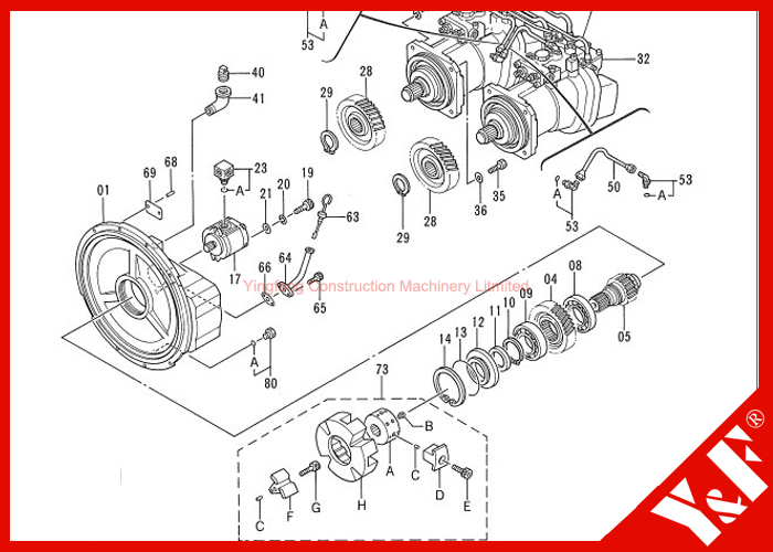 Соединение для соединения трансмиссионного передаточного вала силы вала гидровлического насоса Кавасакии K3V180DT