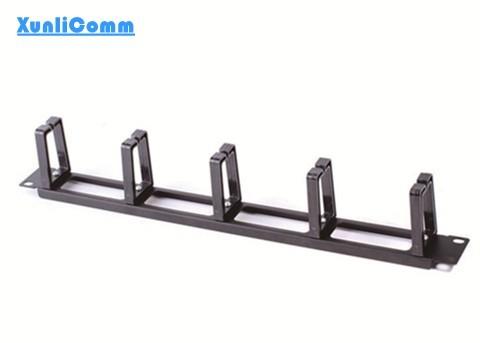 19 Inch 1U Cable Management Panel Black Steel Base With Plastic Rings