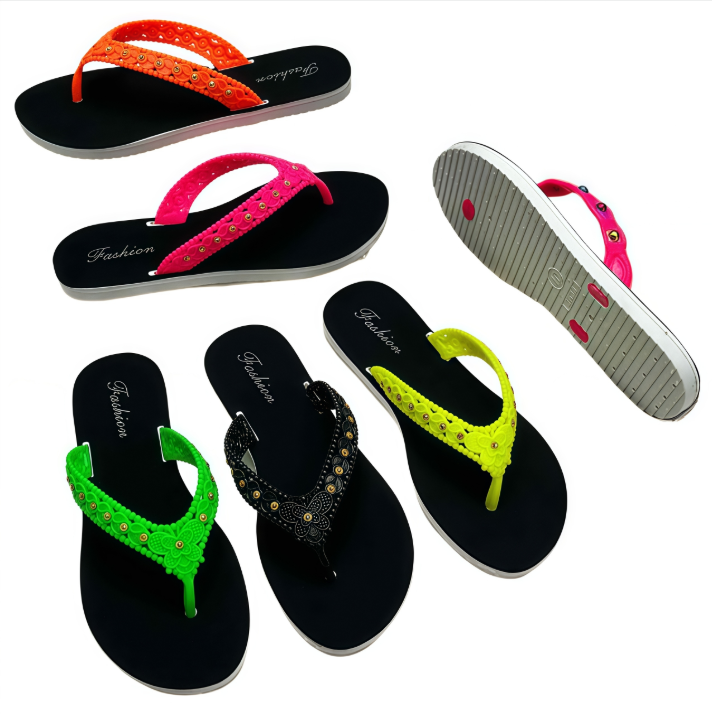 Women's Summer Eco-Friendly PVC Open Toe Flip Flops with Rhinestone Decor for Beach & Daily Wear
