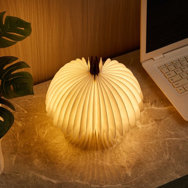 Hanging Wooden Jellyfish Origami Pleated Paper Lamp LED Reading Light
