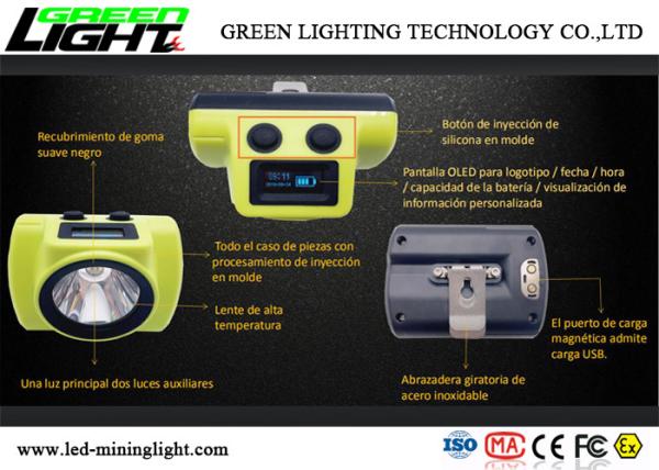 OLED Screen Cordless Miners Cap Lamp 18650 6800mA Battery Capacit Support USB Charging