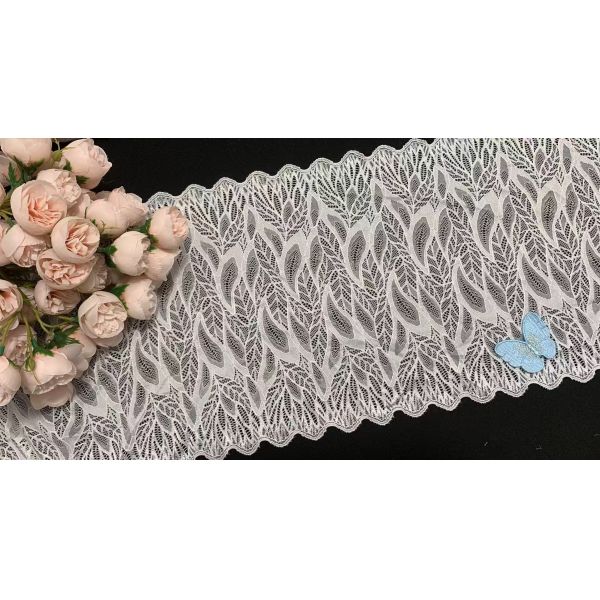 French Lace Trim with Leaf Flower Wave Edge in Nylon/Spandex Blend 25.5CM Width for Women's Clothing