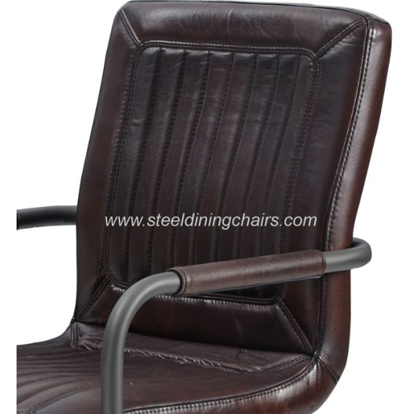 Brown Faux Leather 45CM 82CM Bronze Metal Upholstered Dining Chair