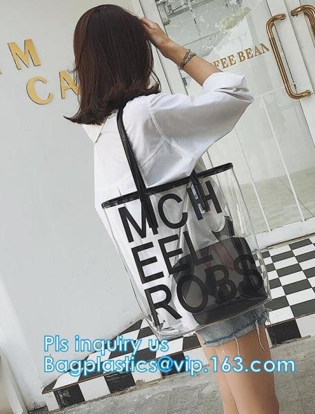 Makeup Bag with Shoulder Strap Pro Round Bag, rope handle clear Transparent tote bag, stadium clear vinyl pvc zipper bag
