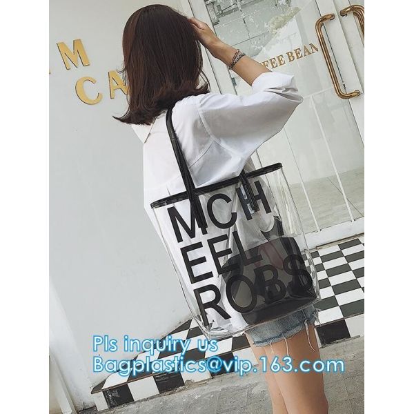 Makeup Bag with Shoulder Strap Pro Round Bag, rope handle clear Transparent tote bag, stadium clear vinyl pvc zipper bag