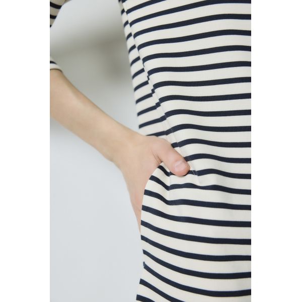 Oversized 3 4 Sleeve Cotton Dress  Black And White Striped Cotton Dress