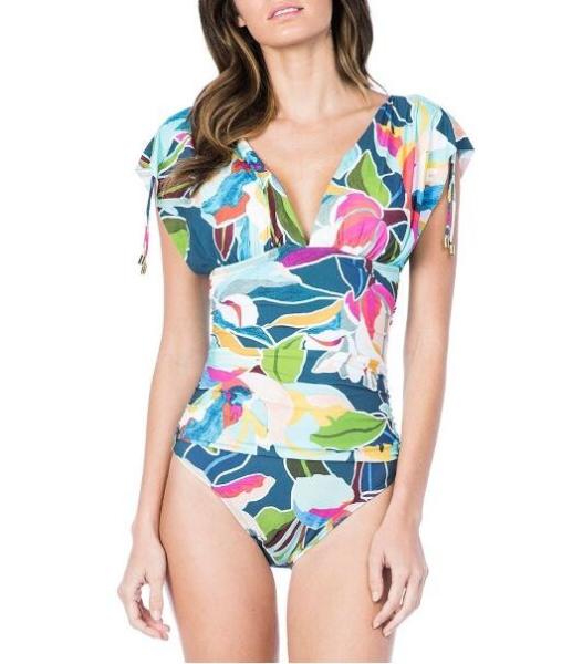 Go with The Floral Print Adjustable Straps Mio One Piece Swimsuit