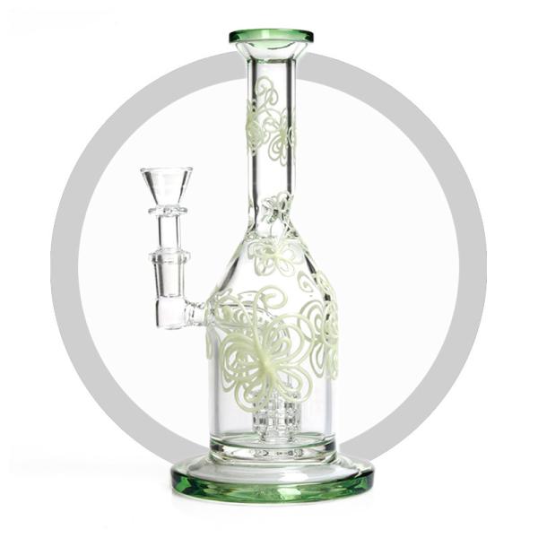Luminous Butterful Glass Bongs 7mm Thick With Matrix Percolator Smoking Pipes