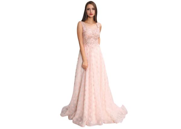 Embroidered Wedding Lace Sleeveless Evening Dress Floor - Length For Formal Party