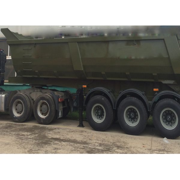 Construction Business Semi Trailer Truck , 3Axles Tipping Trailer Truck High Rigidity