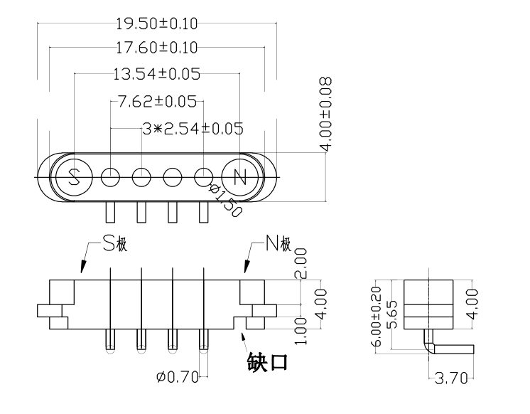 Magnetic connector 4pin male and female magnetic pogo pin connector with 90 degrees angle