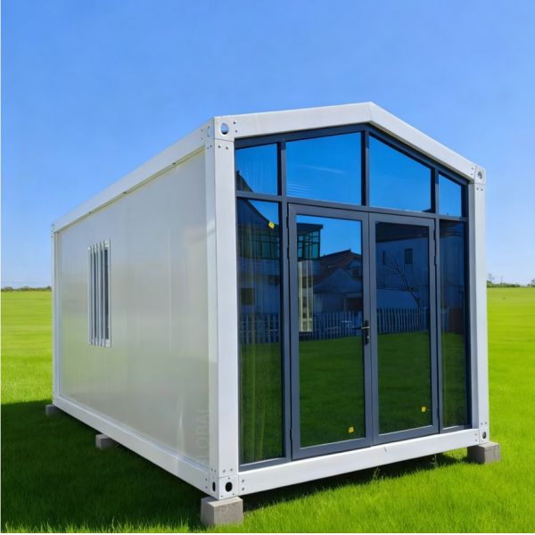 20 FT Triangular Roof Container With A Front Blue Glass Curtain Wall 