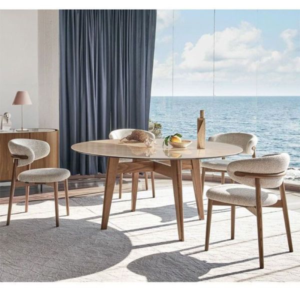 Iron Light Wood Dining Chairs Upholstered Fabric Modern Wood Dining Chairs
