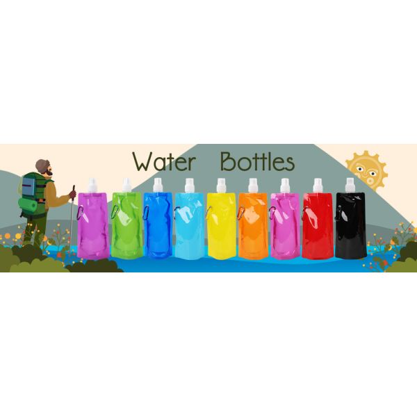 Collapsible Sports Water Bottle 3 Pack, Foldable Leak Proof Travel Bottles for Camping and Hiking, 480 mL Capacity