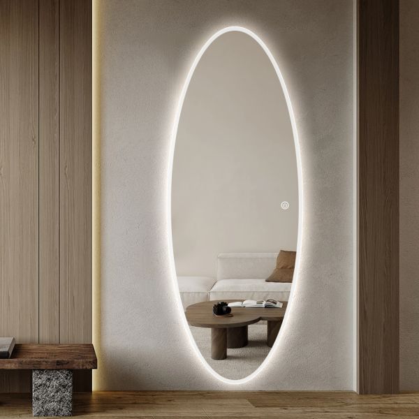 Oval LED Full Length Mirror Smart Backlit Large Capsule Bathroom Mirror For Hotel Cloakroom