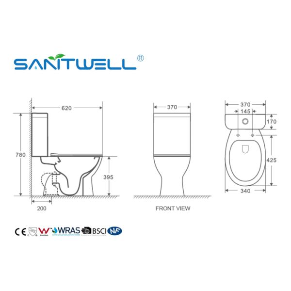 Chaozhou Close Coupled S Trap Toilet / Floor Standing Wc Ceramic Material 620 * 370 * 780mm