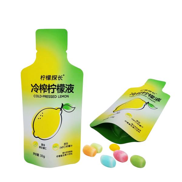 Custom Printed Matte Bottle Shape Aluminum Foil Stand Up Pouches For Lemon Juice Drinks Packaging