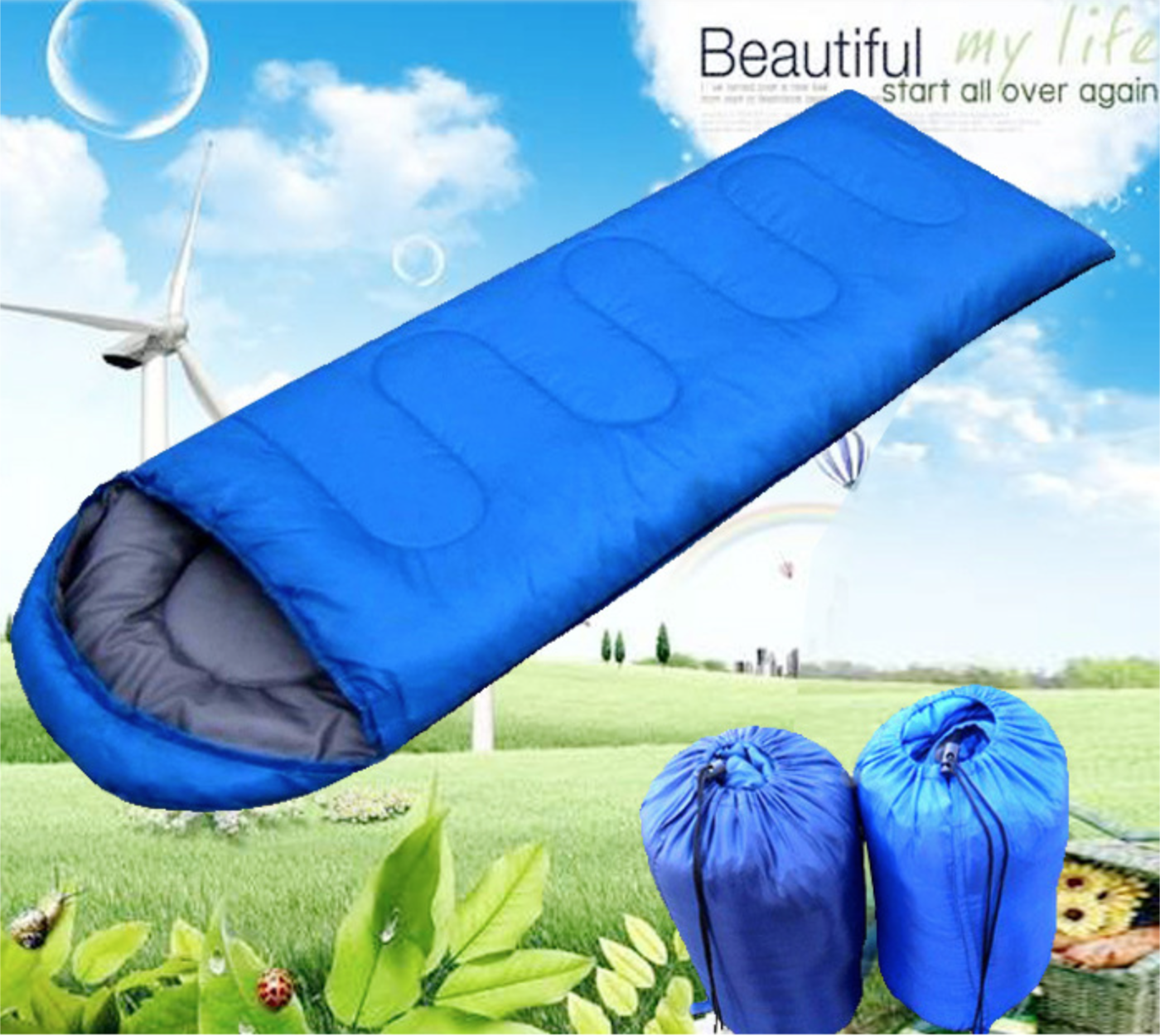 Небольшой удобный с капюшоном спальный мешок восходящего потока теплого воздуха для СМ голубого/красного цвета 210X75 сезона 4 -