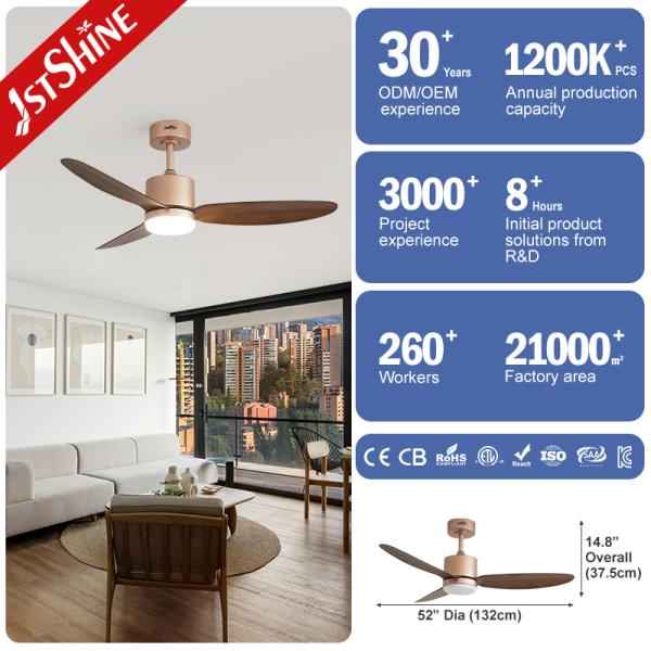 Ventilateur de plafond moderne de 52 pouces avec éclairage LED 3 couleurs et télécommande
