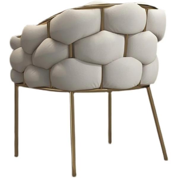 Modern Velvet Tufted Dining Chair with Metal Legs - Beige