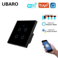4Gang WiFi Smart Switch Type 86 Eu Standard Panneau en verre trempé noir Travaillez avec le contrôle de l'application de chronométrage vocal Yandex Alice