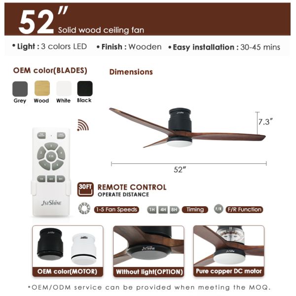 Ceiling Fan With Light And Remote Control,Energy Saving 3 Color Led Light Living Room