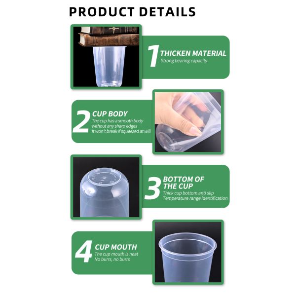 Licencia Logotipo personalizado Tazas de plástico desechables suaves y transparentes Taza de plástico de té de burbujas con tapa Taza de jugo de Boba