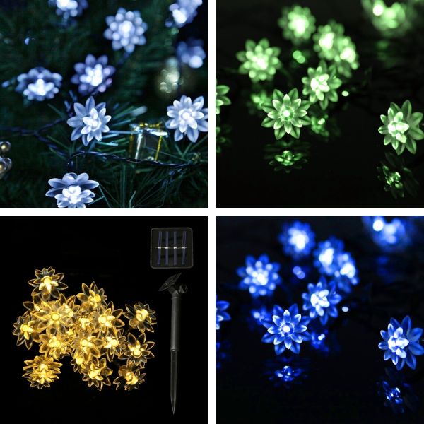 LED Lotus Solar String Lights for Holiday Decorations Color Changing Solar Garden Lights Holiday Decoration Light