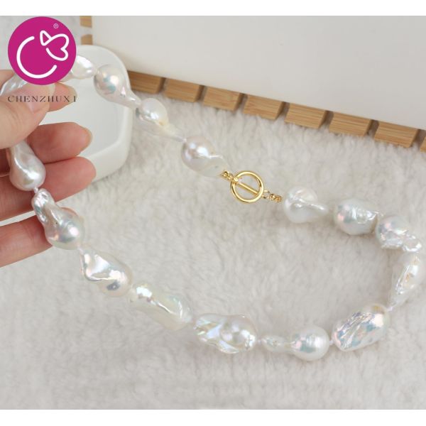 Hot Sale Pure Freshwater Pearl Necklace White Baroque Style Fashion Pearl Necklace Jewelry