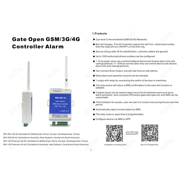 4G GSM Controller de apertura de puertas Alarma SMS llamando todo en uno acceso seguro a puertas WH-300