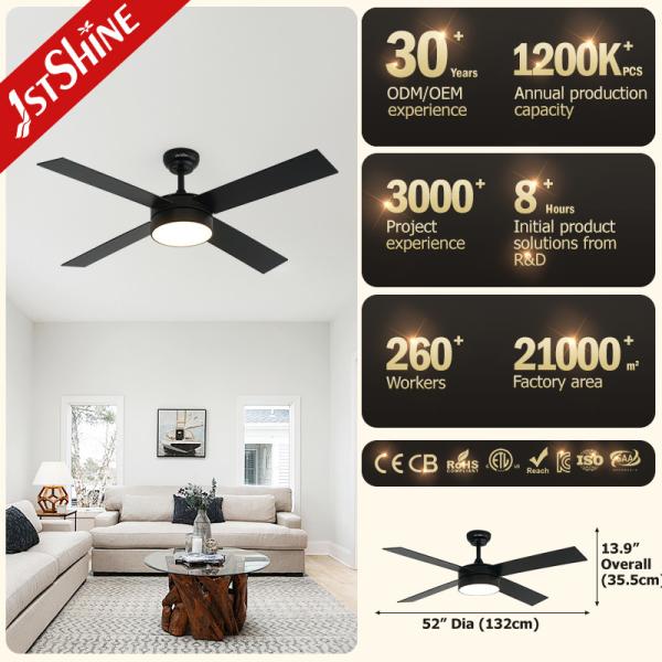 4*MDF Blades Decorativo LED Ventilador de Tecto Preto acabamento DC Motor Economia de Energia