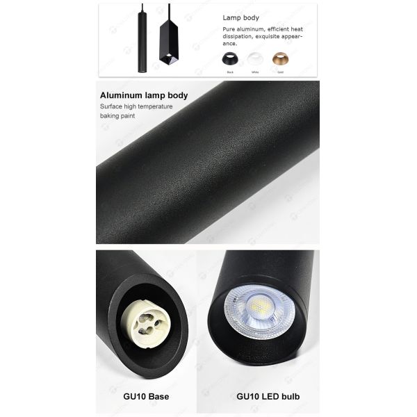 5W 7W 9W LED Pendant Light GU10 Black Tubular Pendant Lights