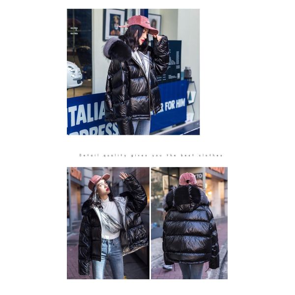                  Fox Fur Collar Down Jackets Bubble Coats Women Short Coats for Ladies Puffer Jacket Winter Coats Women             