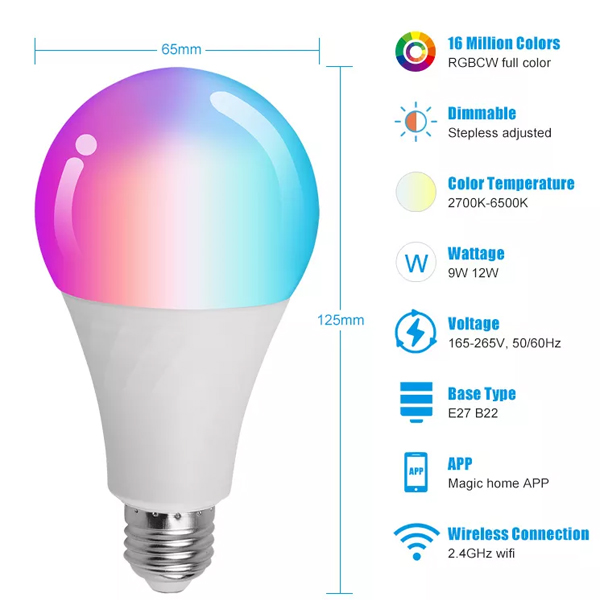 Свет шарика беспроводное 101Lm/W СИД управлением E27 умный WIFI RGB ПРИЛОЖЕНИЯ