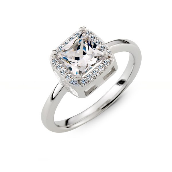 Anillo de compromiso cuadrado solitario de plata de ley 925 para mujer con circonita cúbica (CZ)