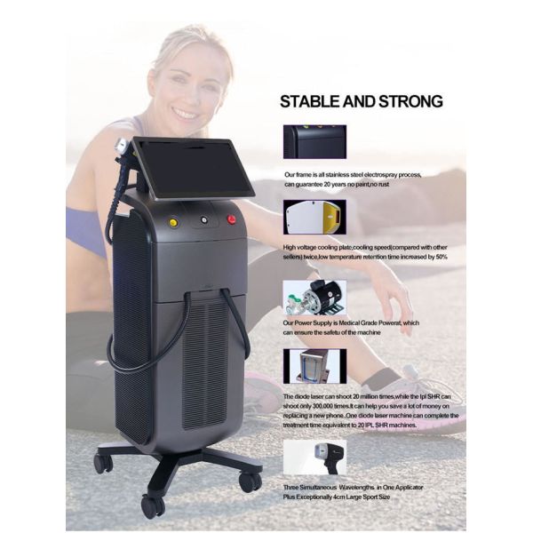 ЛЕД охлаждая тройное удаление 755nm 808nm 1064nm 800W волос лазера волны