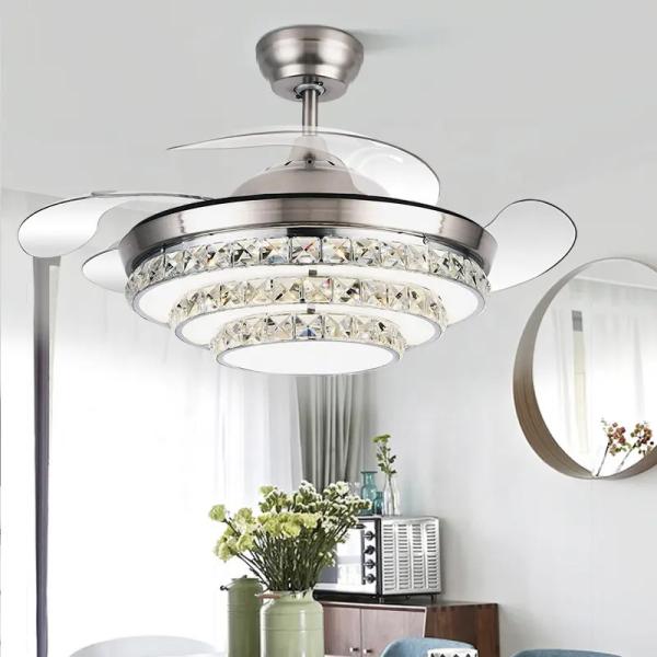 Remote Control LED Fan Lights 72W 500mm 42 Inch Retractable Ceiling Fan