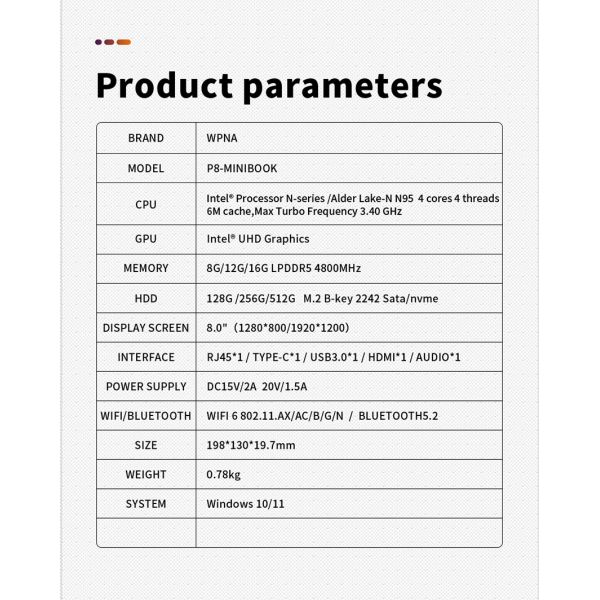Odm Small Laptop Computer 8 Inches Ips Touch Screen 2 em 1 para escritório