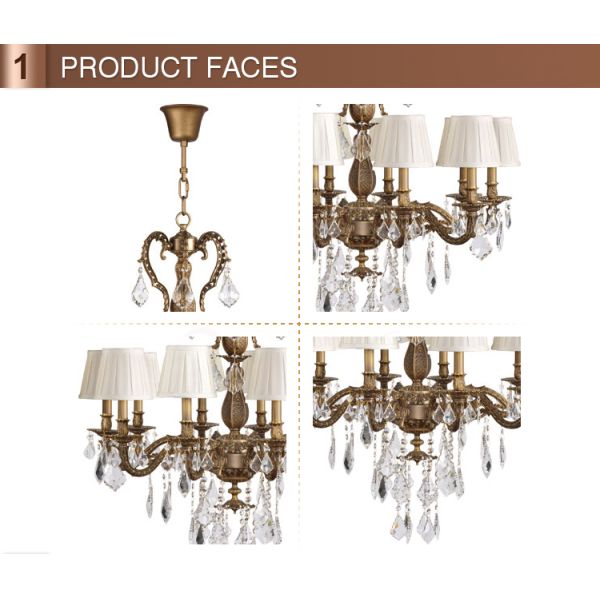 Polished brass 10 light chandelier with Lampshade for Living room Bedroom (WH-PC-23)