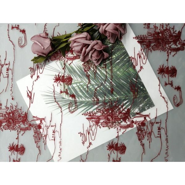 Ткань шнурка сетки Тюль красная вышитая для платья девушки