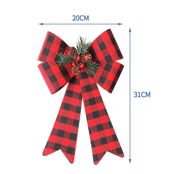 Large PVC Plastic Bow Christmas Wreath Bow for Xmas Decoration in Buffalo Plaid Check