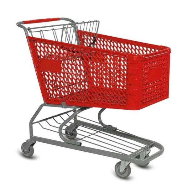 Wholesale Euro Style Heavy Duty Metal 29 In Two Tier Shopping Cart Supermarket Trolley 2 Layers