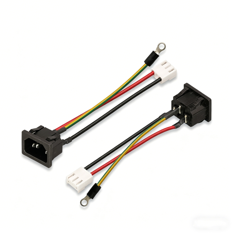 AC Power Socket Connection Electrical Harness — 6.3mm Spade Terminals, 3-Pin IEC-Style Connector — High-Temperature Terminal Wire for Electrical Equipment