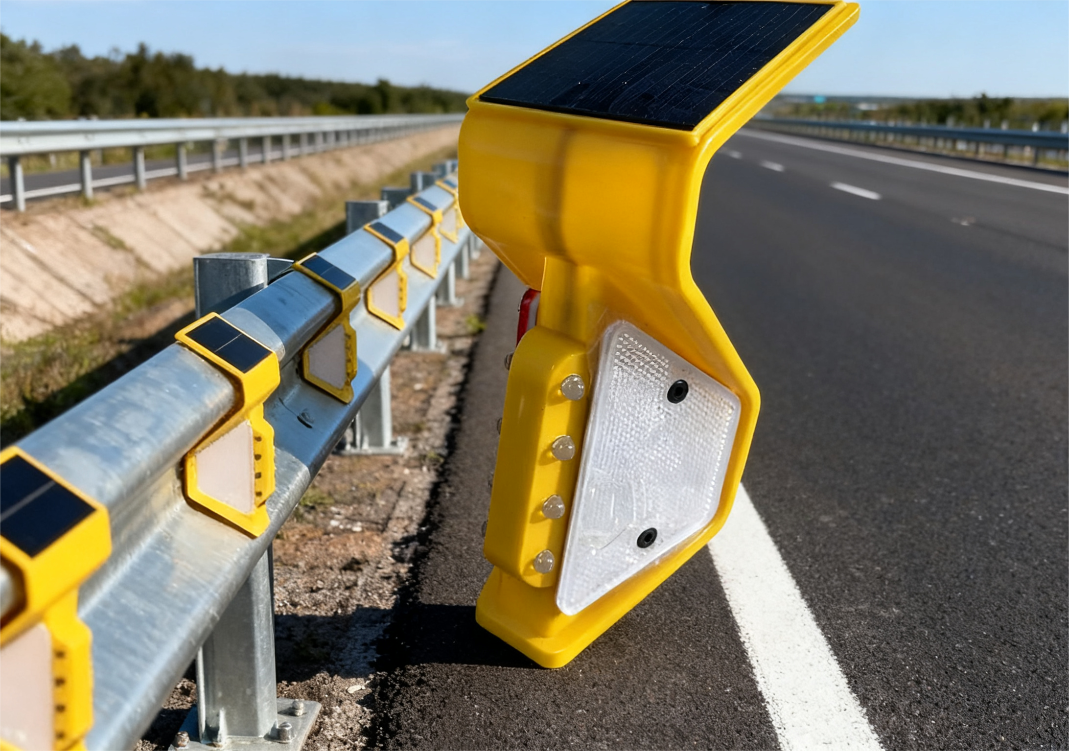 20year Beijing 8-LED Solar Traffic Guardrail Delineator Post Trapezoid 95*95*260mm Highway Reflective IP65 Solar Roadway