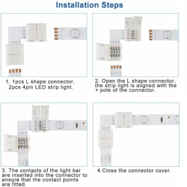 L-Shaped Corner Led Strip Connector Solderless 5050 Rgb Ip20 4 Pin
